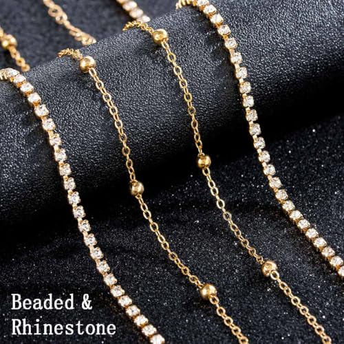 Rhinestone Waist Chains Crystal Waist Chain with Pendant Abdominal Chain Thin Minimalist Body Chain Jewelry for Women Beach Rave - style: C-R+Beads-Gold