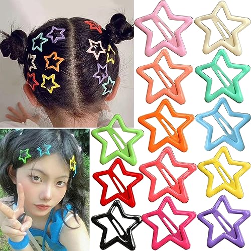13 PCS 1.65" Metal Hair Accessories - Snap Barrettes with Non-Slip Star Clips for Girls in Multiple Colors - color: Multiple Colors 1.65"(13PCS)