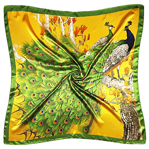 vabovin Satin Head Scarf for Women Silk Like Hair Scarf, 35 x 35 in | Silk Feel Fabric, Hair Wrap for Sleeping, Headscarf and Neck Scarf, Square Bandana Style, Fashion Accessory - color: 103 Green Peacock