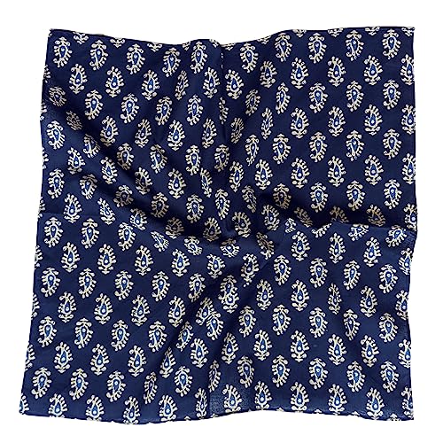 AVKA Studio 100% Cotton Bandanas for Women & Men, 2 Pack 20x20 Inch, 22x22 inch Hand Printed, Lightweight Cotton Handkerchief - color: Indigo Blue 2, size: 20 x 20 Inches