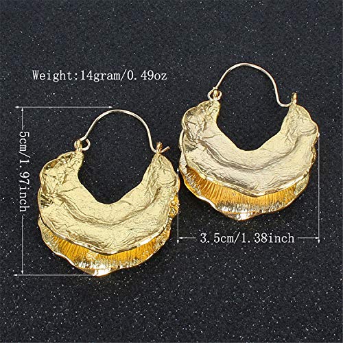 Simple Large Vintage Gold Circle Hoop Earrings Boho Irregular Hollow Shield Shape Dangle Drop Earrings for Women Statement Jewelry Gifts - color: Gold