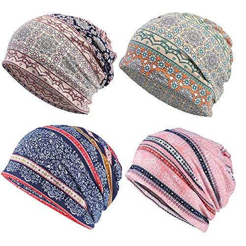 Women's Baggy Slouchy Beanie Chemo Hat Cap Scarf - color: ?4 Pack-multicolor C