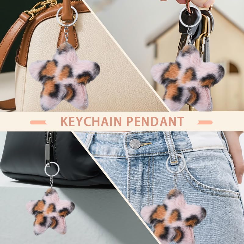Leopard Faux Fur Keychain for Purse Charms for Handbags Leopard Plush Key Chain for Car Keys - color: Color 16