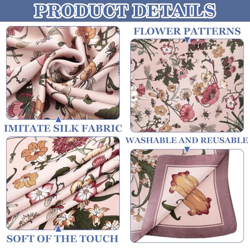 JATEBI 27''/35'' Women Large Satin Scarf Silk Feel Square Wraps Big Hair Bandanas Vintage Print Solid Color Bandana Scarves - color: Colorful Spring/Summer Floral, size: 27'' Medium