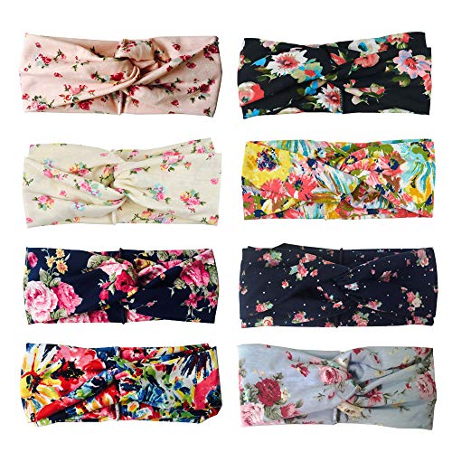 DRESHOW 8 Pack Headbands for Women Yoga Knotted Headbands Elastic Criss Cross Hair Accessories Sports Head Wrap Non Slip - color: 8 Pack Printed
