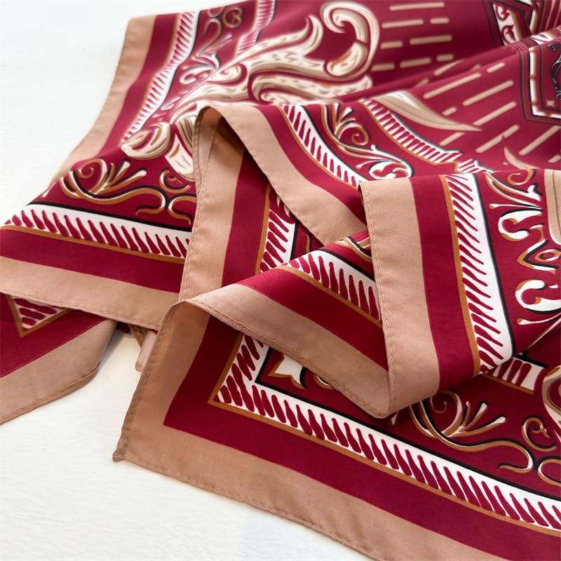 Women's Square Silk Like Head Scarf Large 35 inch Silk Feeling Hair Wrapping Satin Scarves for Sleeping Bandanas - color: A021-2 Twill Red