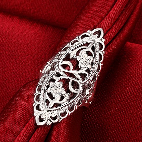 Rings for Women Summer Boho Rings Filigree Flower Ring Chunky Gold Ring Full Finger Rings Wide Band Womens Rings for Cocktail Party Birthday Gifts Statement Rings for Women - color: Silver
