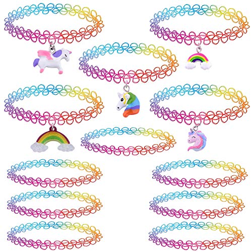 BodyJ4You 12PC Tattoo Choker Necklace for Women - 90s Choker Necklaces Y2K Fashion Trendy Vintage - Emo Black Choker Rainbow Pink White Purple Neon Green Blue Daisy Flower - color: Rainbow, Purple, Pink