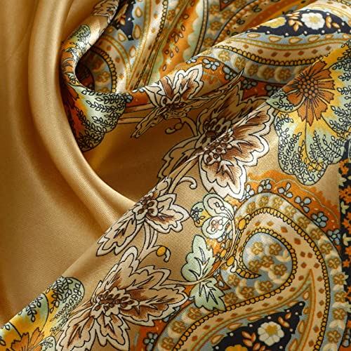 QBSM Womens 23.6 inch Satin Silk Feeling Formal Square Neck Scarf Head Hair Wraps Kerchief - color: Cashew-camel