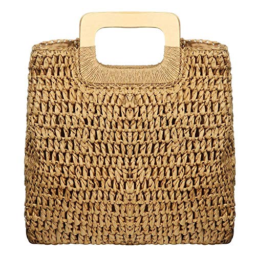 YYW Straw Tote Bag Women Hand Woven Large Casual Handbags Hobo Straw Beach Bag with Lining Pockets for Daily Use Beach Travel - color: Khaki