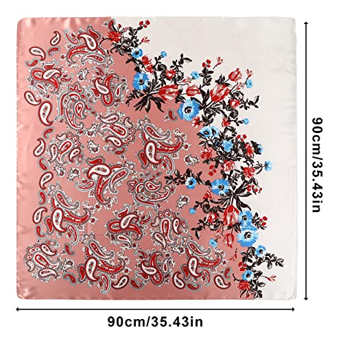 AWAYTR Satin Silk Scarf - Large Hair Bandana, Sleeping Wrap for Women - color: Cashew(white+pink)