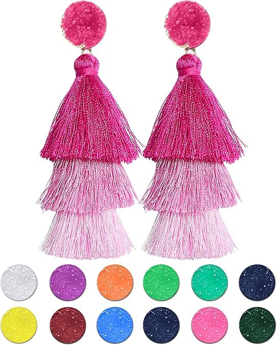 Tassel Earrings for Women - Colorful Layered Tassle Dangle Drop Earrings - color: Pink Ombre