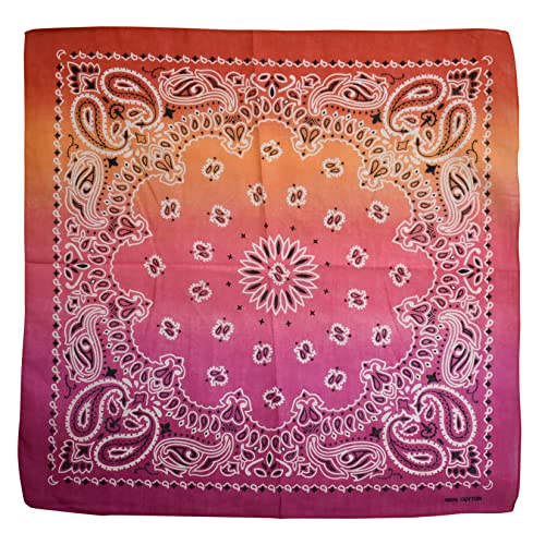 NYFASHION101 Unisex Double Sided Print Paisley Cotton Bandana Head Wrap Scarf - color: Fuchsia Fade