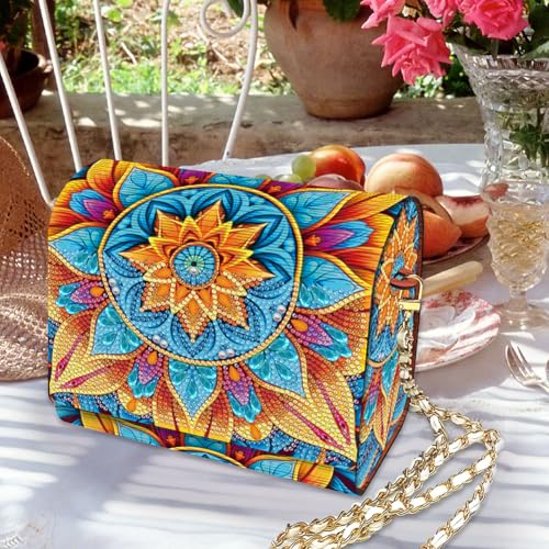 C'eitura Wooden Diamond Art Clutch with Chain, DIY Mandala Purse with Rhinestones, 5D Crystal Boho Style Wallet, Unique Festival Bag & Gift - color: SKB208