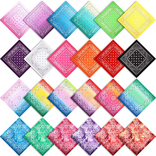 Syhood 24 Pcs Cotton Tie Dye Bandanas Bulk Paisley Bandanas Cowboy Headwrap Scarf Halloween Hiphop Handkerchief for Men Women
