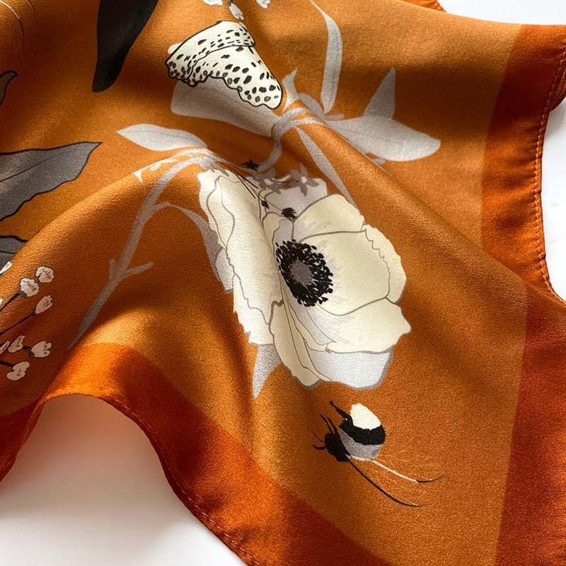 FEIBOON Mulberry Silk Scarfs Neck Scarf 21" Small Square Scarfs hair scarf bandana Neckerchief Headscarf for Women - color: Dark Orange