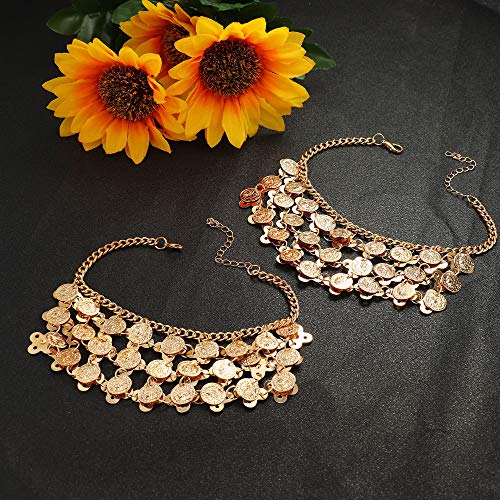 ORAZIO Belly Dance Jewelry Set For Women Boho Vintage Coins Necklace and Earrings Bracelets Anklet Halloween Dance Play Accessories With Indian style