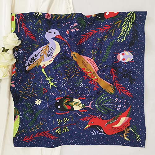 Julunar Silk Like Head Scarf for Women - Satin Large Hair Scarves - 35" Square Silk Hair Wrap for Sleeping with Gift Packed - color: B006-2 Bird Navy