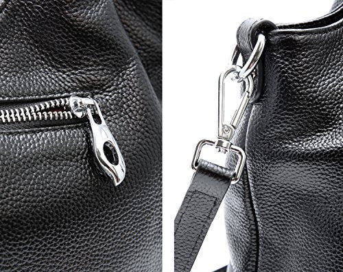 Iswee Genuine Leather Shoulder Bags Purses and Handbags for Women Satchel Designer Cross Body Hobo Medium Size Tote - color: Black