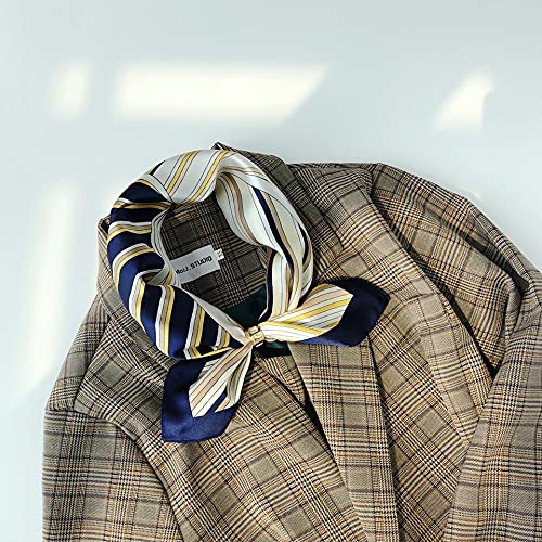 FEIBOON Mulberry Silk Scarfs Neck Scarf 21" Small Square Scarfs hair scarf bandana Neckerchief Headscarf for Women - color: Blue and Yellow Stripes