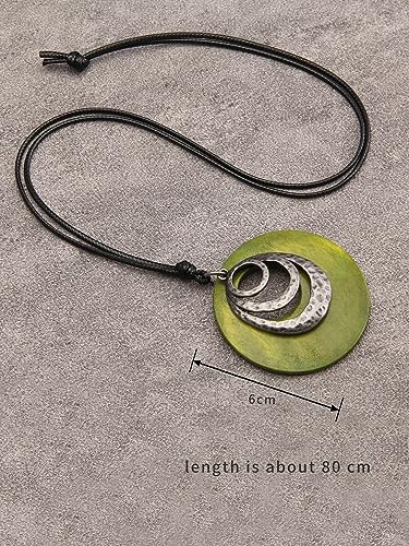 GelConnie Leather Cord Necklace Chain Multilayer Wooden Pendant Necklaces Vintage Jewelry Boho Long Sweater Necklace for Women Men - color: Circle Wooden Pendant