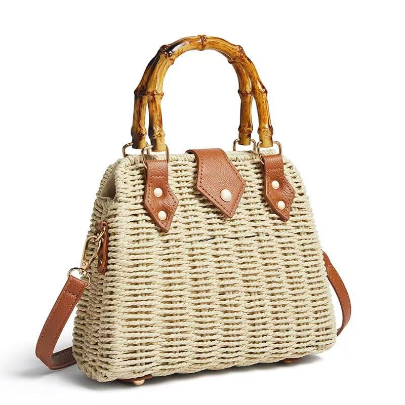 ZIDE Straw Crossbody for Women Woven Summer Beach Handmade Wicker Rattan Bamboo Joint Bag Boho Satchel for summer Holiday - color: Beige