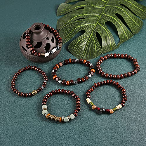 HZMAN Wrap Bracelets Men Women, Hemp Cords Wood Beads Ethnic Tribal Bracelets, Leather Wristbands - style: Skull