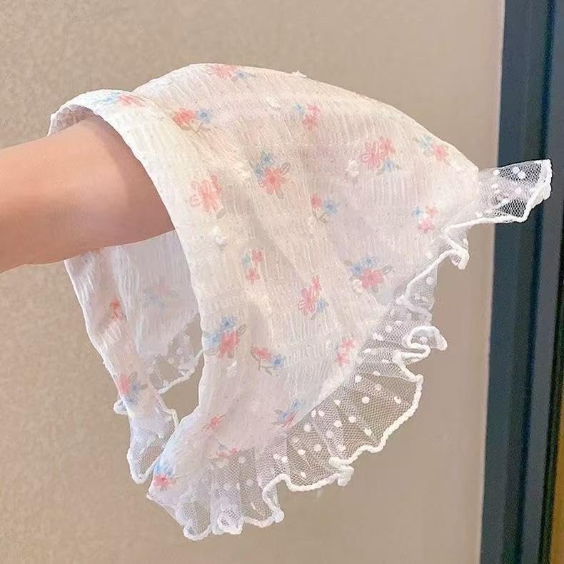 Women's Lace Bandana Headband, Vintage Gingham Triangle Scarf with Bow, French Retro Style for Boho Chic & Casual Outfits (23-Small pink floral, One Size) - color: 23-Small pink floral