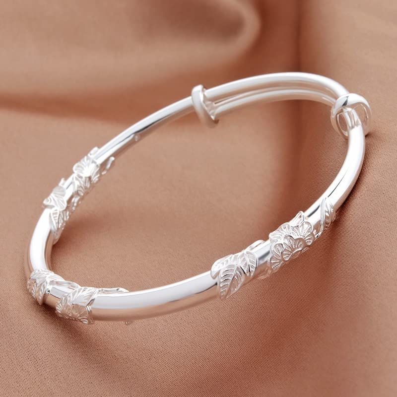 Sterling Silver Bangle Bracelets for Women,Fashion Jewelry Simple Adjustable 925 Silver Cuff Bangles for Women Mom Wife Valentine Mothers Day Gift - color: style-4