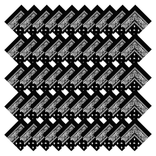 50 Pcs Bandanas Bulk Large Bandana Headband Paisley Cowboy Bandana Scarf Handkerchief for Women Men - color: Black