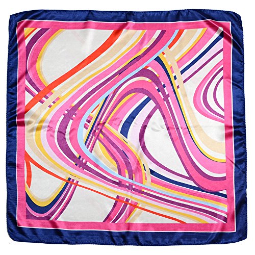 QBSM Womens 23.6 inch Satin Silk Feeling Formal Square Neck Scarf Head Hair Wraps Kerchief - color: Coloured Ribbon-rose&navy