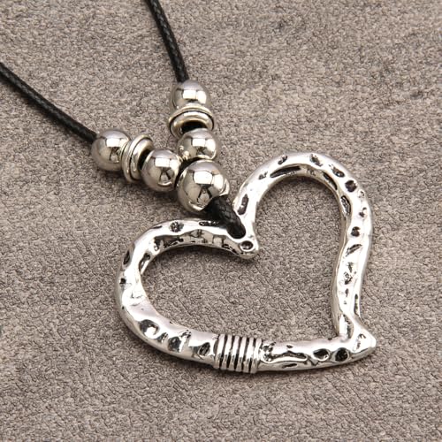 Bohemian Women's Leather Long Pendant Necklace Sweater necklace Adjustable Retro Woven Handmade Jewelry - color: Silver Love