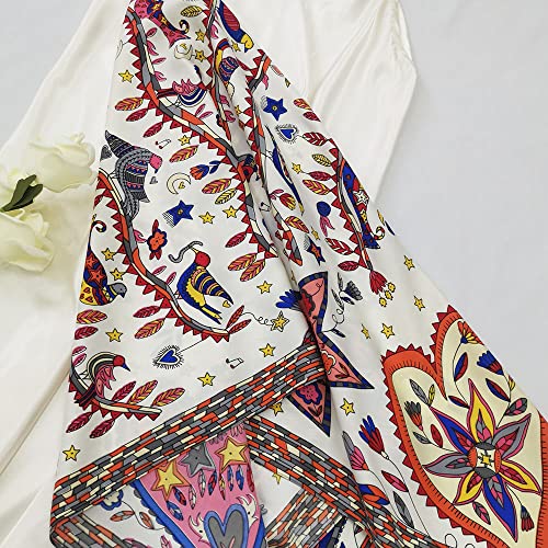 Julunar Silk Like Head Scarf for Women - Satin Large Hair Scarves - 35" Square Silk Hair Wrap for Sleeping with Gift Packed - color: B003-2 Birds White