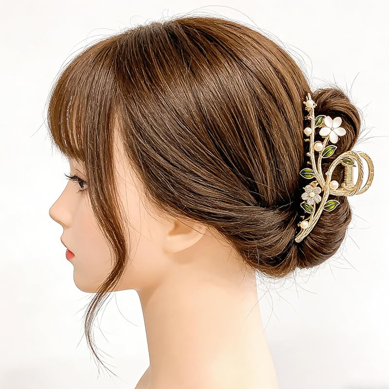 MRKARL Floral Hair Clip, Elegant Floral Tassel Bun Holder, Temperament Pearl Bun Hair Clip Metal Hair Clamps