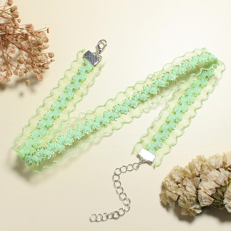 Nova&Aria Chokers Set For Women Heart Choker Necklaces Flower Pendant Velvet Cute Pink Turquoise Blue White Black Choker Necklace Christmas Colorful Lace Chokers - color: Green B