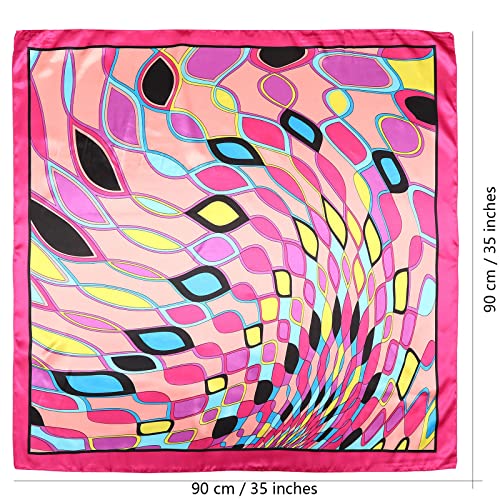 AWAYTR Satin Silk Scarf - Large Hair Bandana, Sleeping Wrap for Women - color: Elliptical Grid(pink)