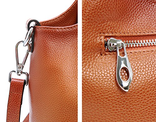 Iswee Genuine Leather Shoulder Bags Purses and Handbags for Women Satchel Designer Cross Body Hobo Medium Size Tote - color: Sorrel