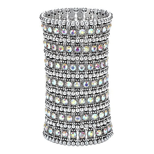 Szxc Womens Ballroom Rhinestone Stretch Cuff Bracelets Fit Wrist Circumference from 6.5" to 7.8" - Lead & Nickle Free - color: Color-Changing Silver