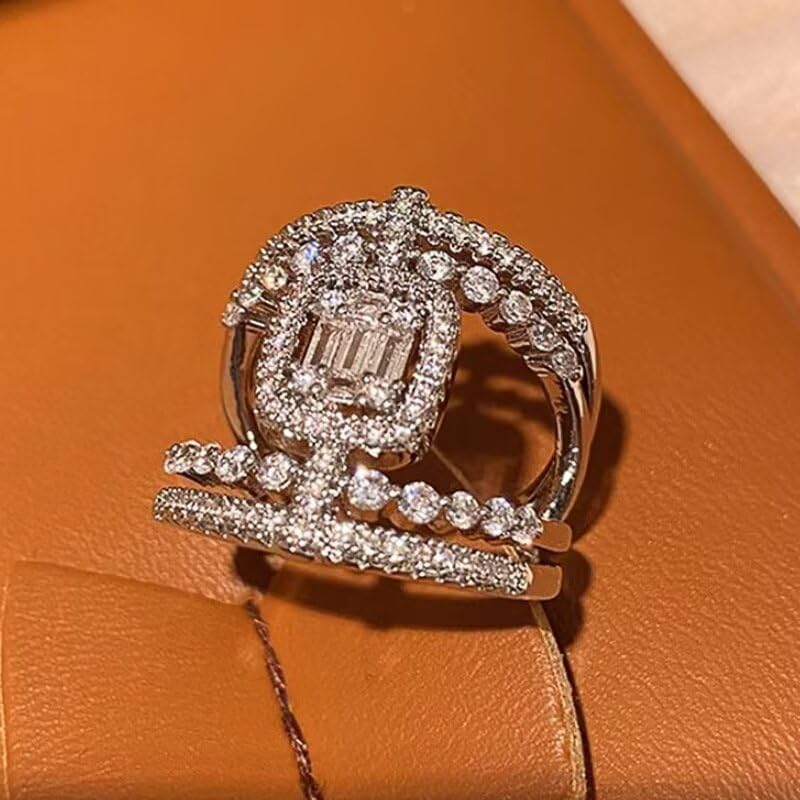 925 Sterling Silver French Royal Style Ring - Exquisite Vintage Inspired Jewelry for Women, Elegant Cubic Zirconia Cocktail Ring Size 9 - size: Size 9