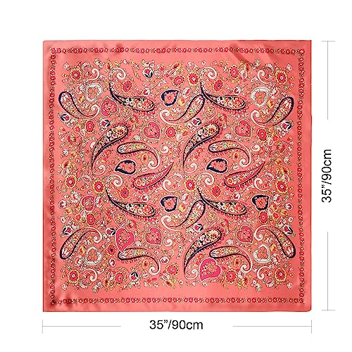 DRESHOW 35” Large Square Satin Head Scarf - 4Pcs Silk Accessories Classic Patterned Squares Beach Bandanas for Women - color: 4 Pcs: Navy, Pink, White, Beige