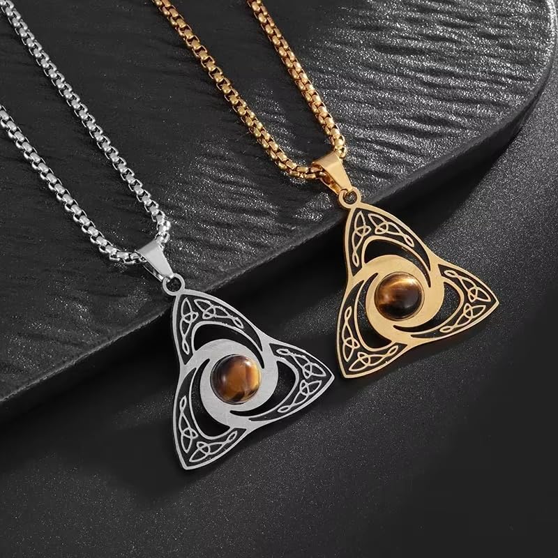 Irish Trinity Celtic Knot Power Stone Pendant Necklace Women Men Witches Knot Amulet Lucky Knot Jewelry - color: silvery
