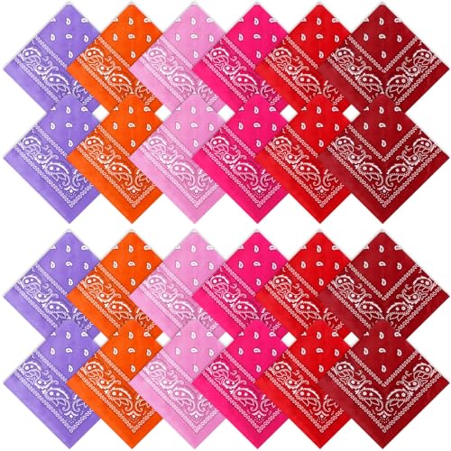 Suhine 24 Pcs Bandanas Bulk for Women Men 22 x 22 Inch Paisley Outdoor Headband Cowboy Handkerchief Summer - color: Bright Colors