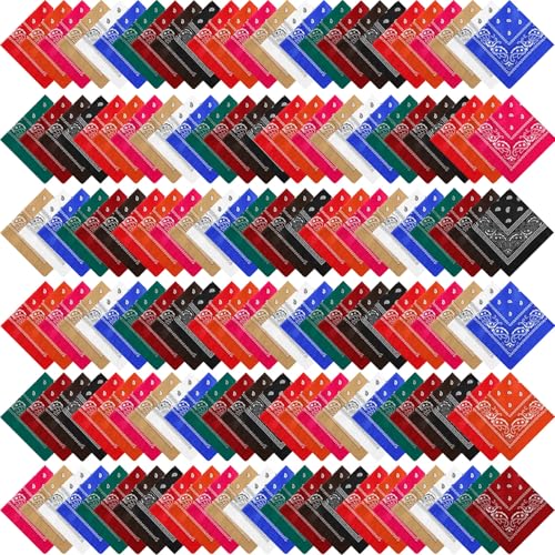 Handepo 150 Pcs Bandanas Bulk, Colorful Paisley Bandanas Unisex Head Wrap Scarf Cowboy Headband Handkerchief - color: Multi