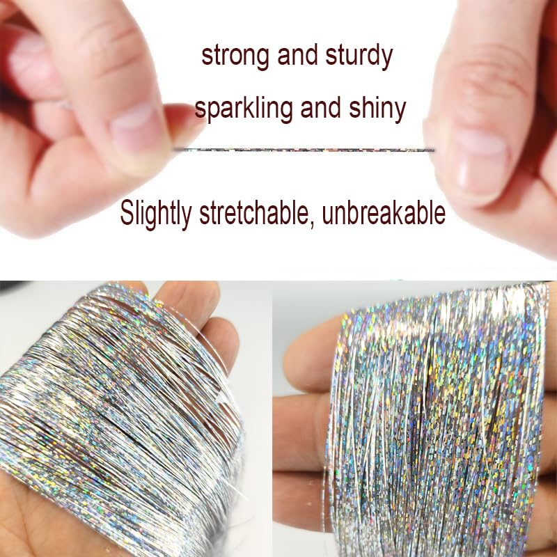 Celinebella Silver Hair Tinsel, 48" 1250 Strands Classic Metallic Shimmer | Timeless silver metallic tone, universally flattering, heat resistant, great for daily wear festivals casual & formal looks - color: 17-Iridescent Silver, size: 48 Inch Pack of 5P