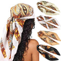 DRESHOW 35” Large Square Satin Head Scarf - 4Pcs Silk Accessories Classic Patterned Squares Beach Bandanas for Women - color: 4 Pcs: White, Beige, Ginger, Black
