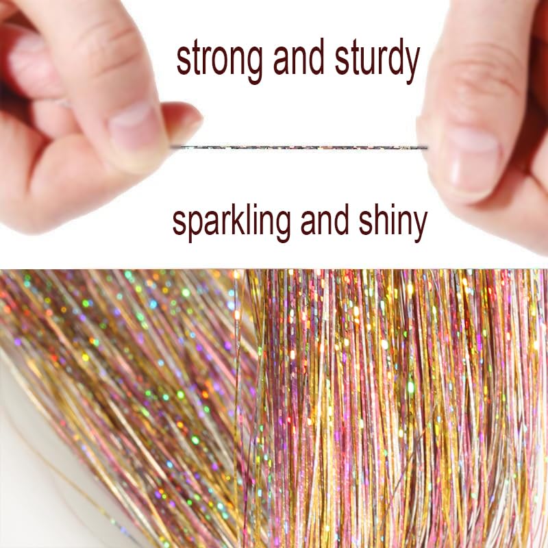 Celinebella Peach Pink Hair Tinsel, 48" 1250 Strands Galaxy Fairy Hair | Dreamy starry pink peach gradient, ultra soft silky, heat resistant, great for wedding prom dating & party looks - color: 03-Galaxy Pink, size: 48 Inch Pack of 5Pcs