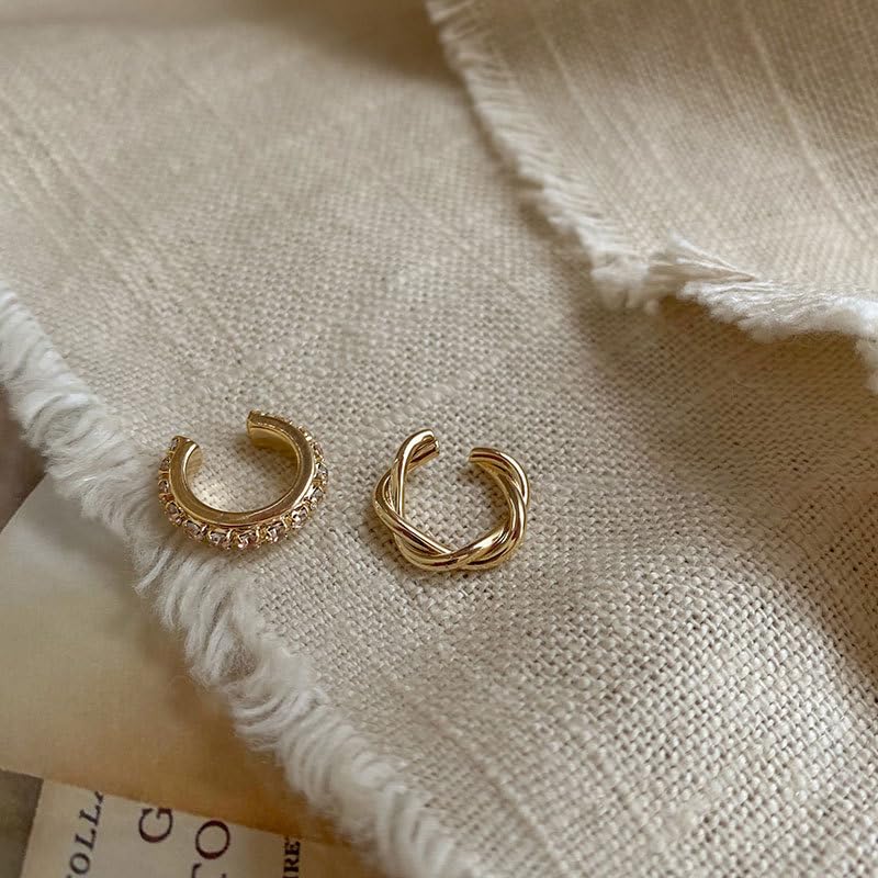 Gold Ear Cuff Earrings for Women Non Piercing 14K Gold Plated/Silver Cuff Clip On Cartilage Hoop Shining Cubic Zirconia Twisted Chain Ear Clip On Earring for Women Chunky Ear Cuffs Earrings - color: goldC