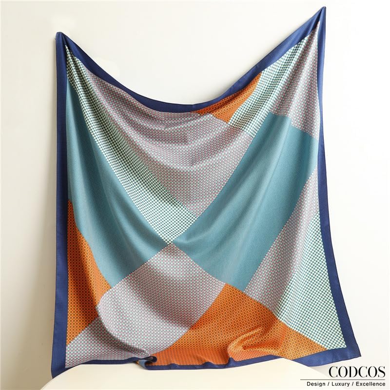 Women's Square Silk Like Head Scarf Large 35 inch Silk Feeling Hair Wrapping Satin Scarves for Sleeping Bandanas - color: A009 Twill Blue