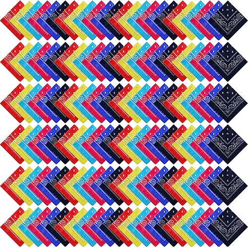 Handepo 150 Pcs Bandanas Bulk, Colorful Paisley Bandanas Unisex Head Wrap Scarf Cowboy Headband Handkerchief - color: Bright Color