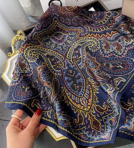 JERLA 100% Pure Mulberry Silk Square Scarf for Hair-27''x27'' Women Men Natural Silk Neckerchief Headscarf - color: Paisley Blue